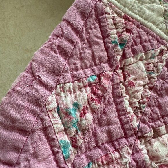Handmade Baby Hooded Jacket Made from Vintage Quilts NB Calliope Pink White - Picture 9 of 12